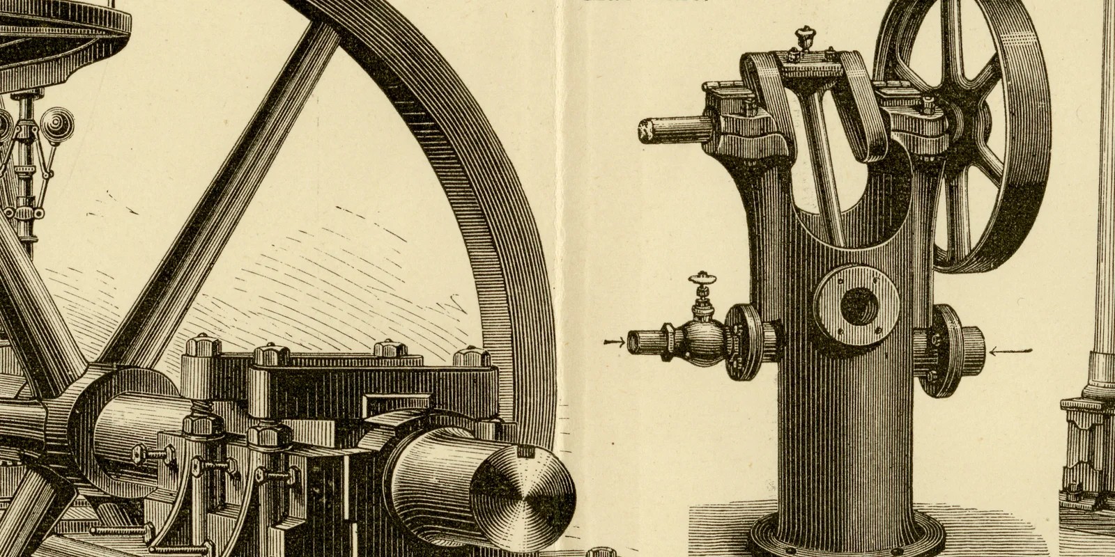 Dampfmaschinen I ca 1883 historische Grafik Holzstich