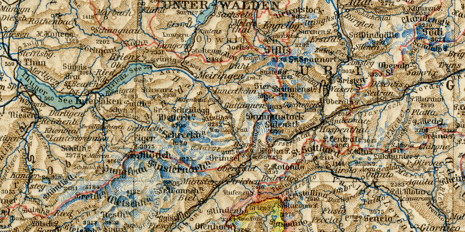 Schweiz ca 1929 historische Karte Lithographie