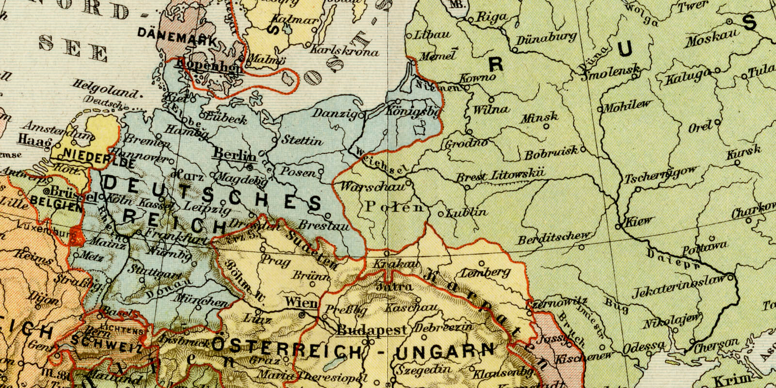 Europa Politische Übersicht ca 1897 historische Karte Lithographie