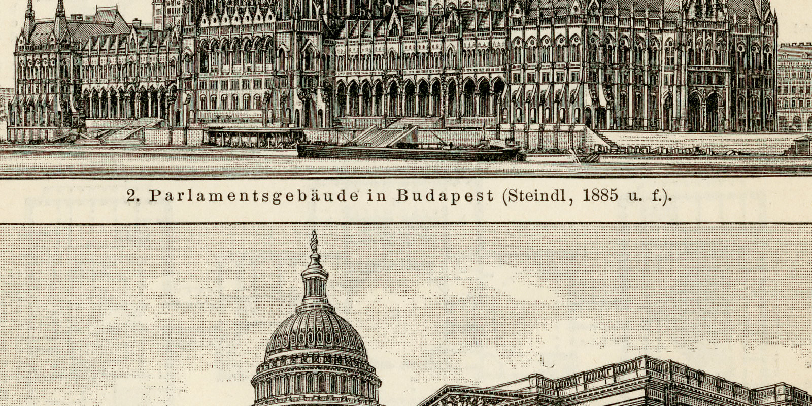 Parlamentsgebäude I - II ca 1901 historische Bildtafel Holzstich