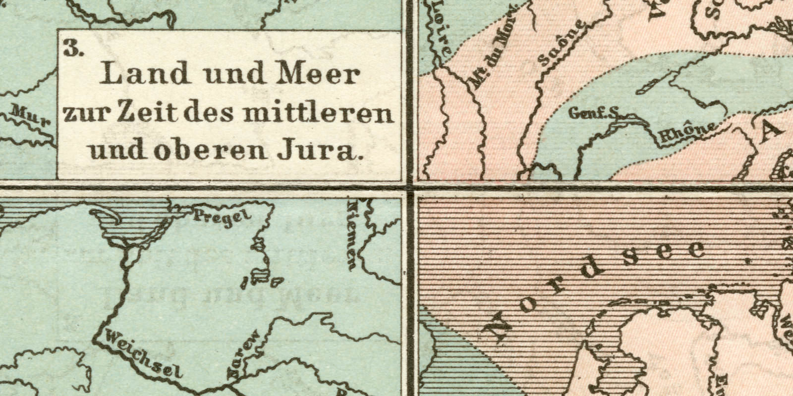 Paläogeographische Skizzen Deutschlands und der benachbarten Gebiete historische Bildtafel Lithographie ca 1904