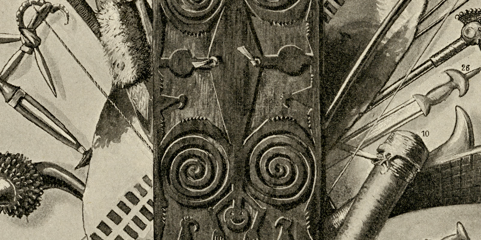 Waffen der Naturvölker I - II ca 1898 historischer Druck Autotypie