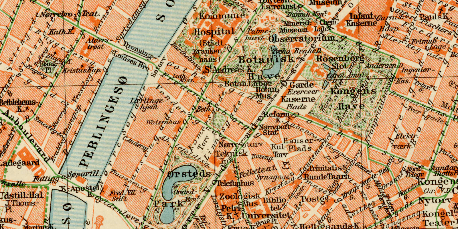 Kopenhagen ca 1927 historische Karte Lithographie
