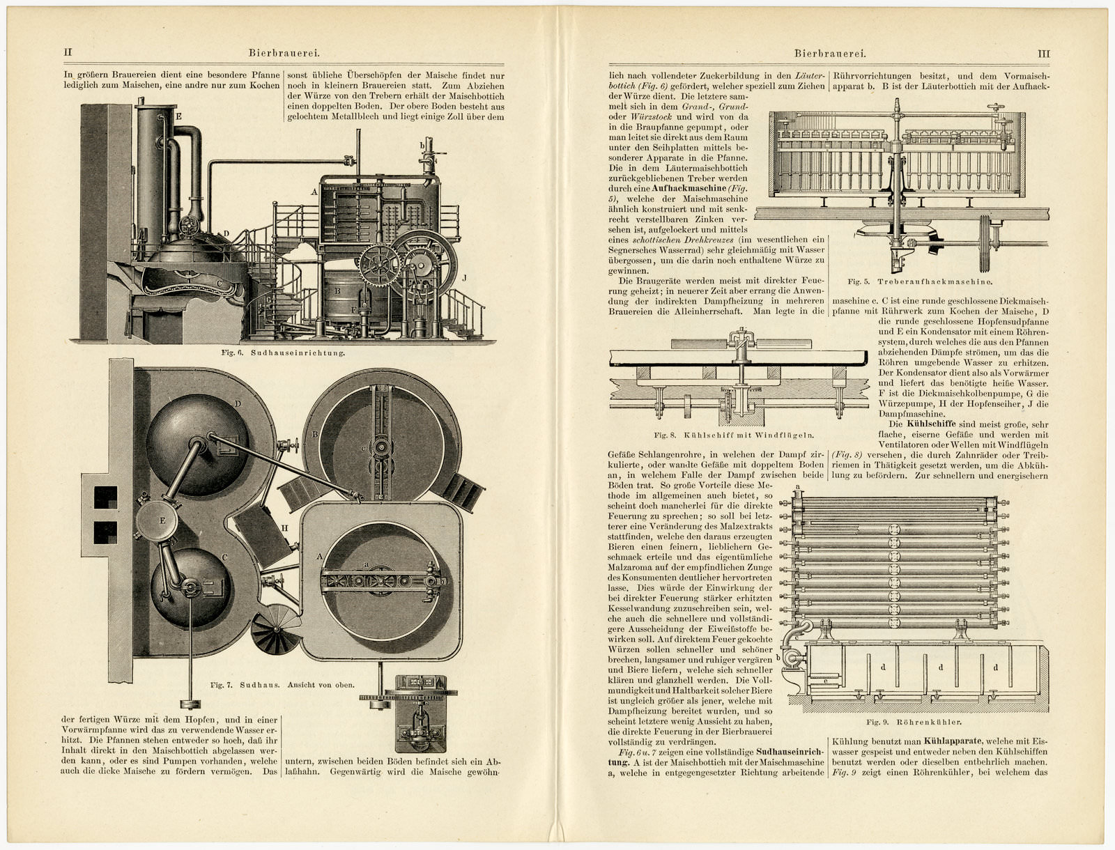 Bierbrauerei ca 1893 historische Bildtafel Holzstich