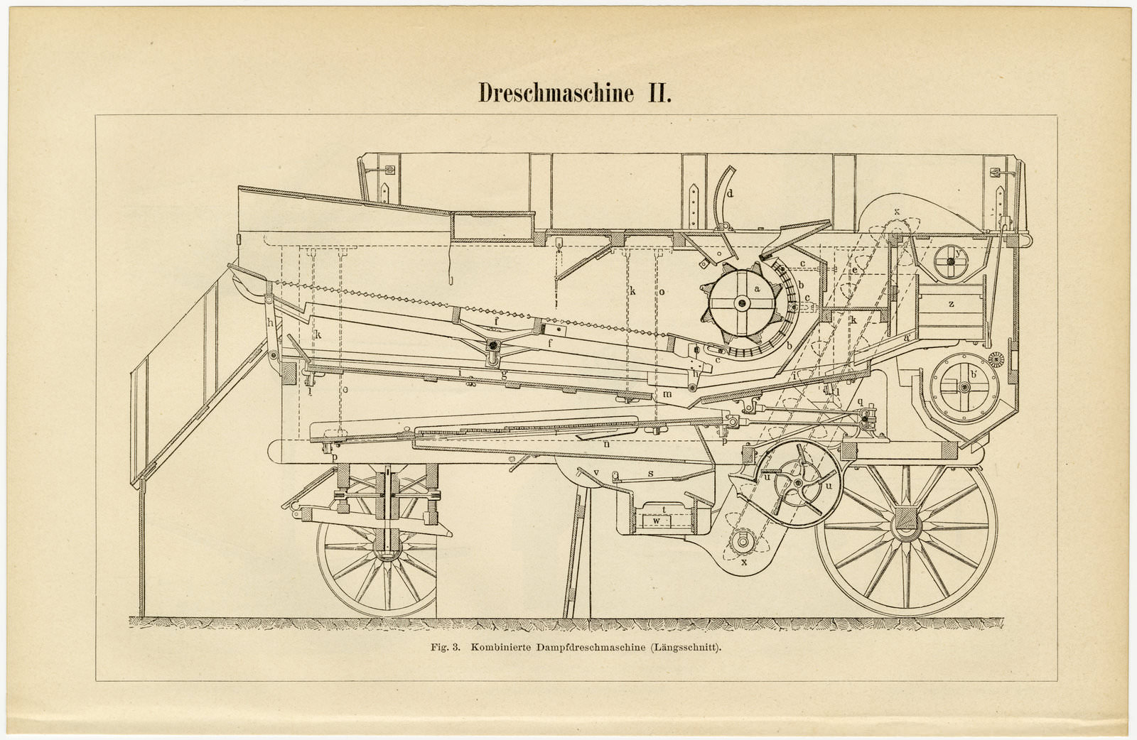 Dreschmaschinen I - II ca 1893 historische Bildtafel Holzstich