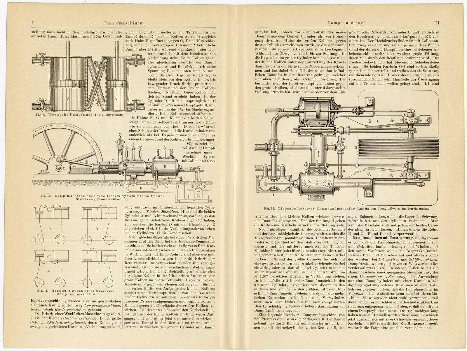 Dampfmaschinen II ca 1894 historische Bildtafel Holzstich