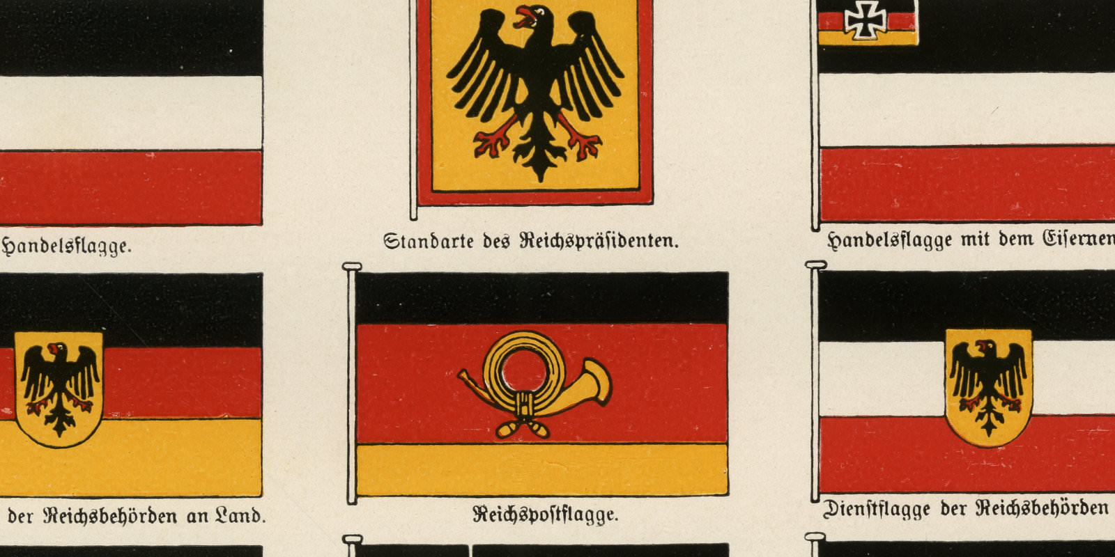 Deutsche Flaggen ca 1925 historische Bildtafel Lithographie