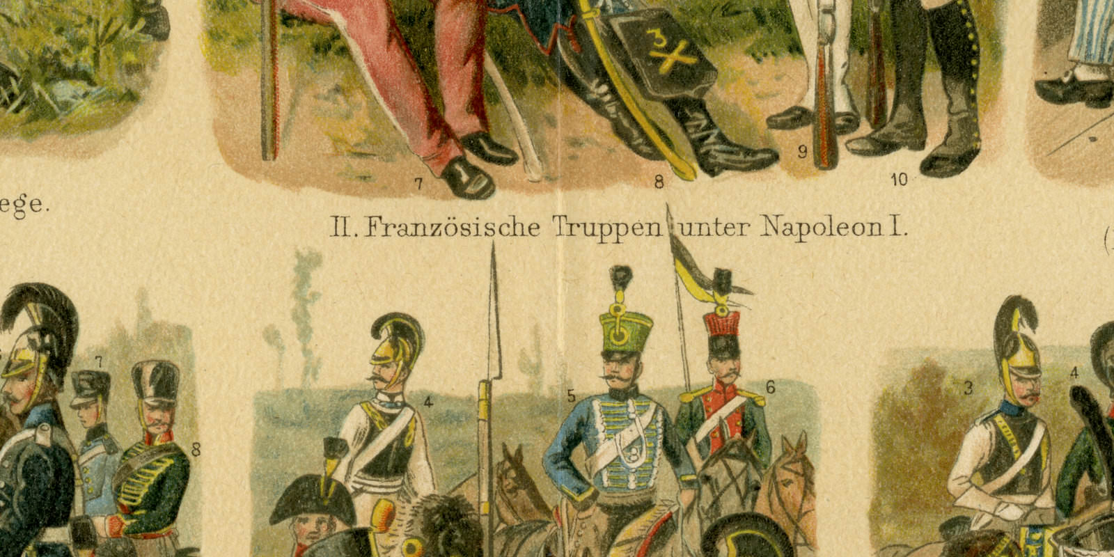 Geschichte der Uniformen II ca 1898 historische Bildtafel Chromolithographie
