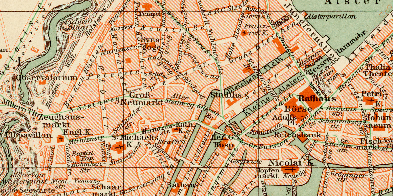 Hamburg Altona ca 1893 historischer Stadtplan Lithographie