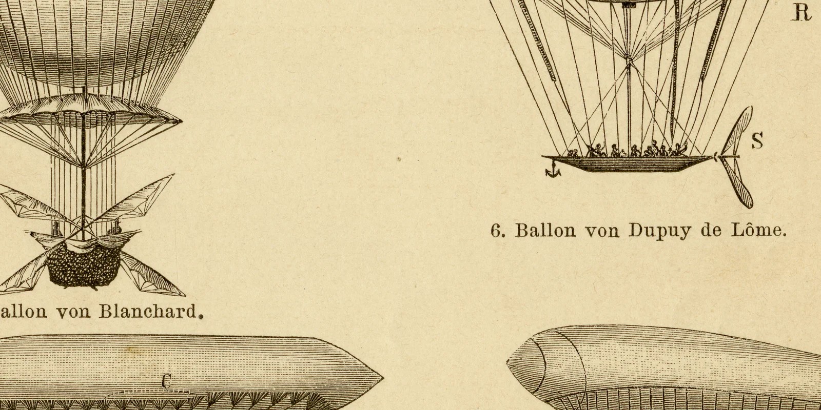 Luftschiffahrt ca 1885 historische Grafik Holzstich