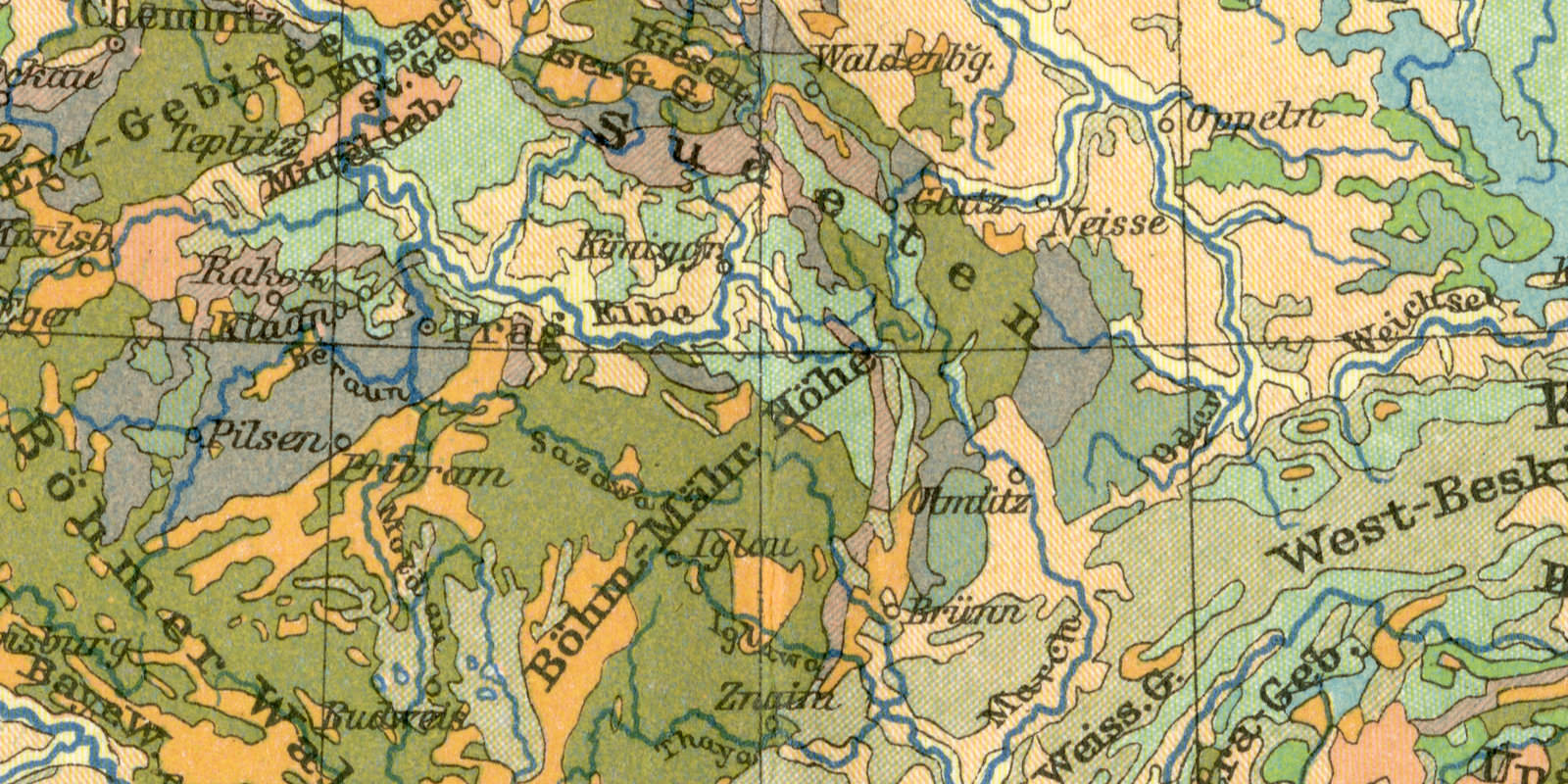 Geologische Karte von Mitteleuropa historische Landkarte Lithographie ca 1905