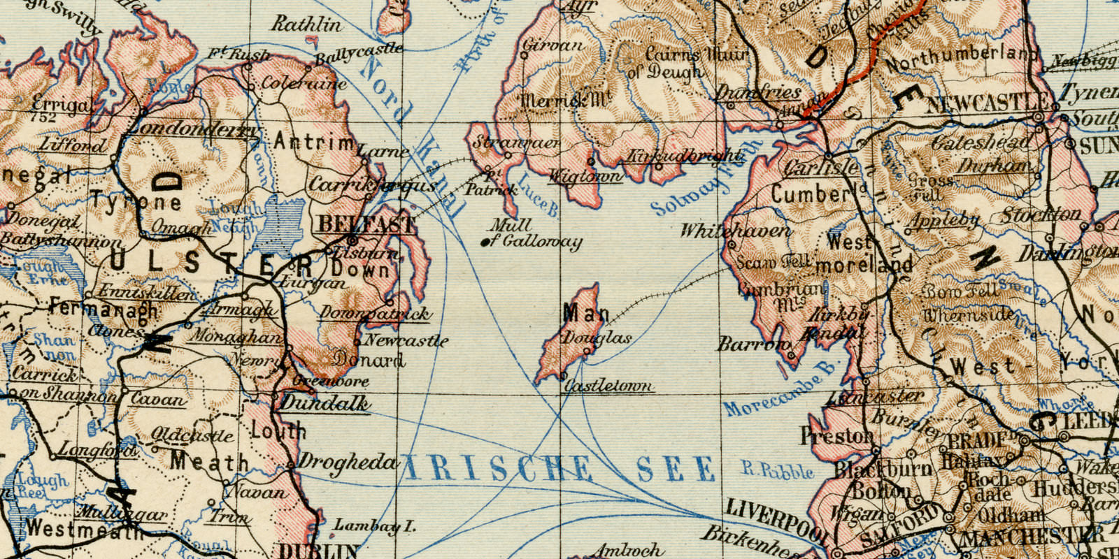 Großbritannien und Irland ca 1897 historische Karte Lithographie