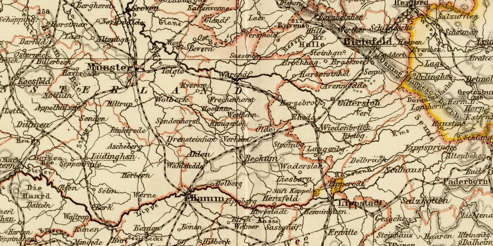 Rheinland Westfalen Hessen-Nassau Hessen Nord ca 1886 historische Karte Lithographie
