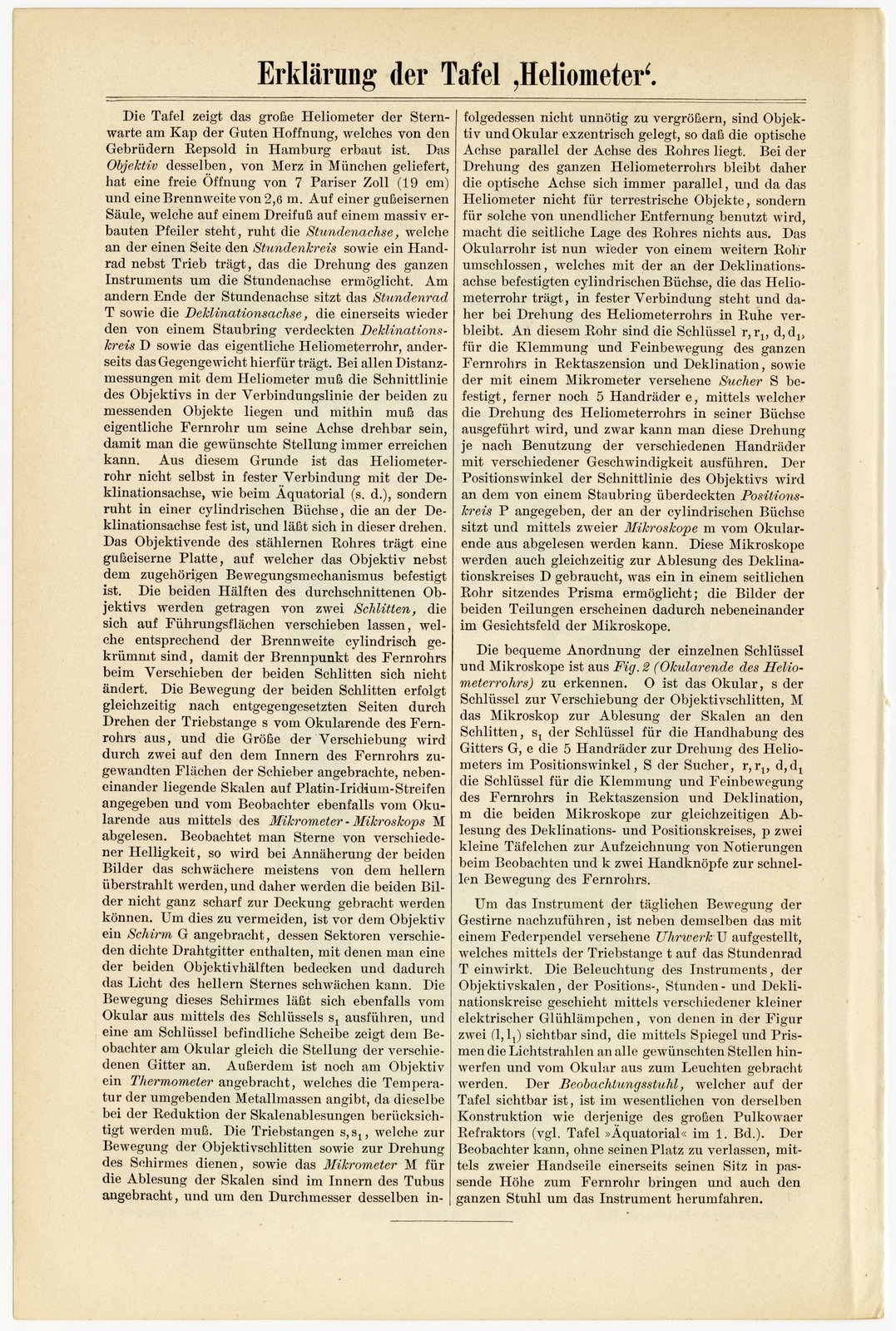 Heliometer ca 1895 historische Bildtafel Holzstich