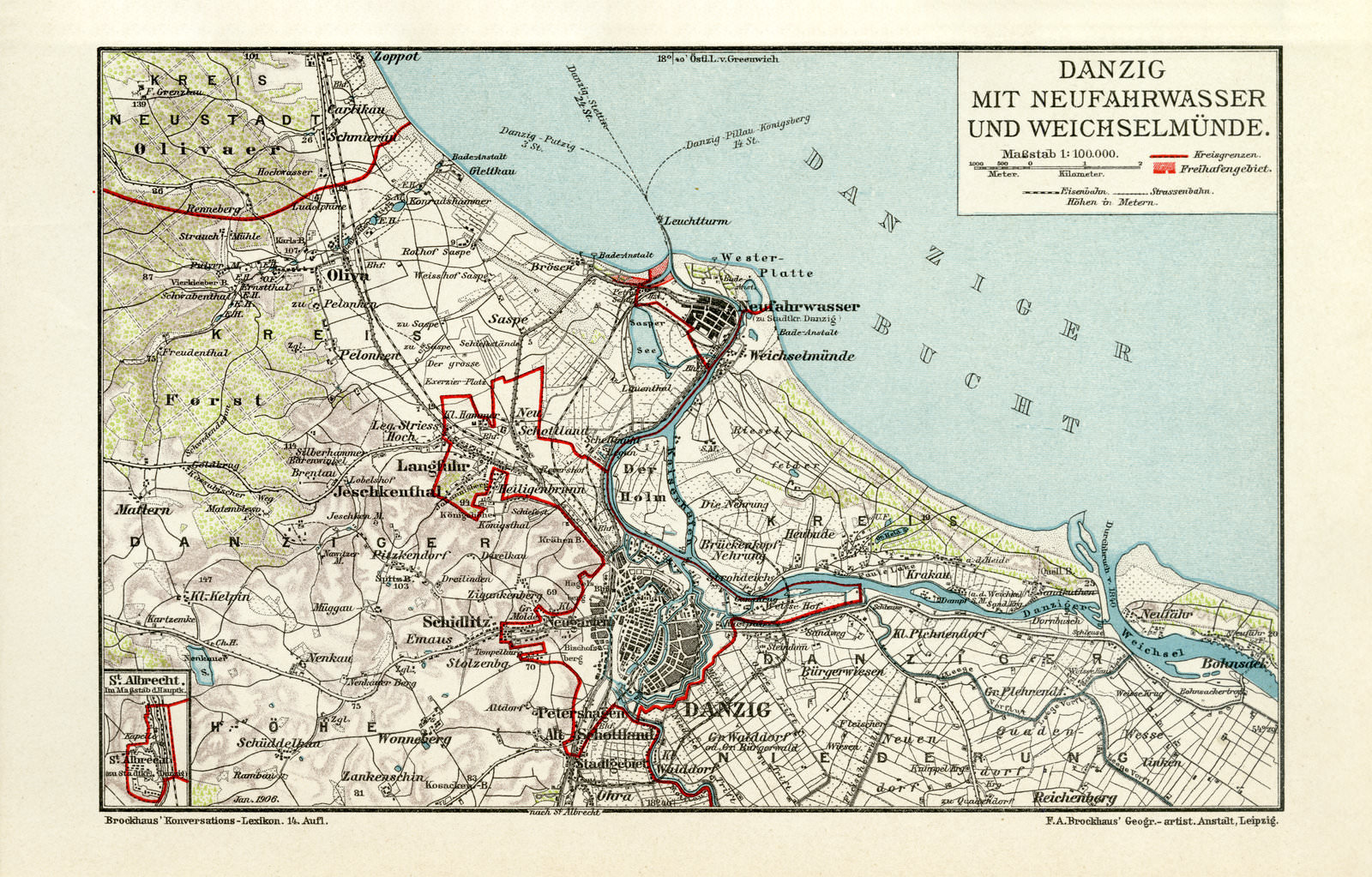 Danzig Toronto Map Danzig & Danziger Bucht historischer Stadtplan 1906