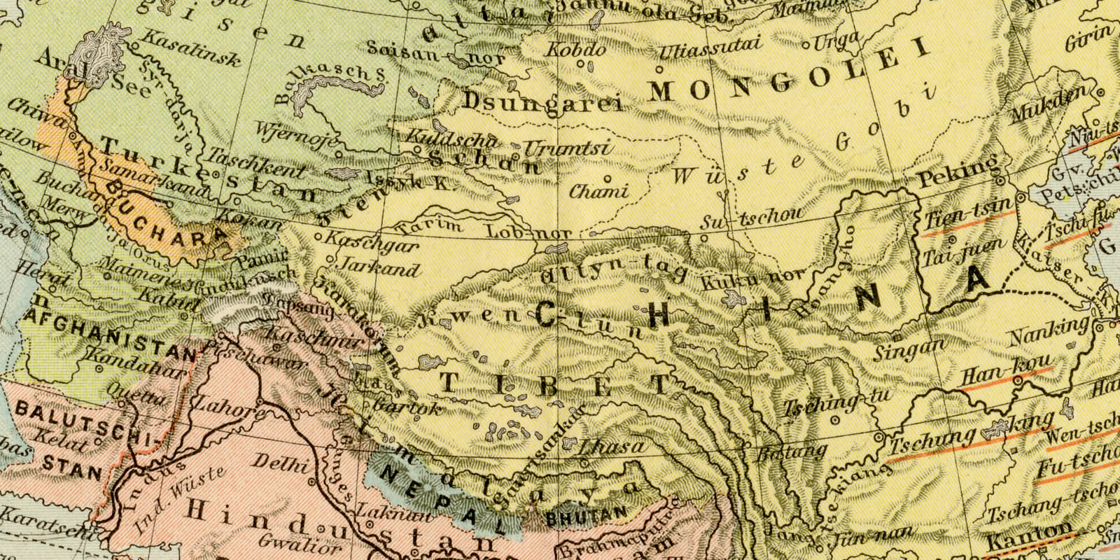 Asien politische Übersicht ca 1892 historische Karte Lithographie
