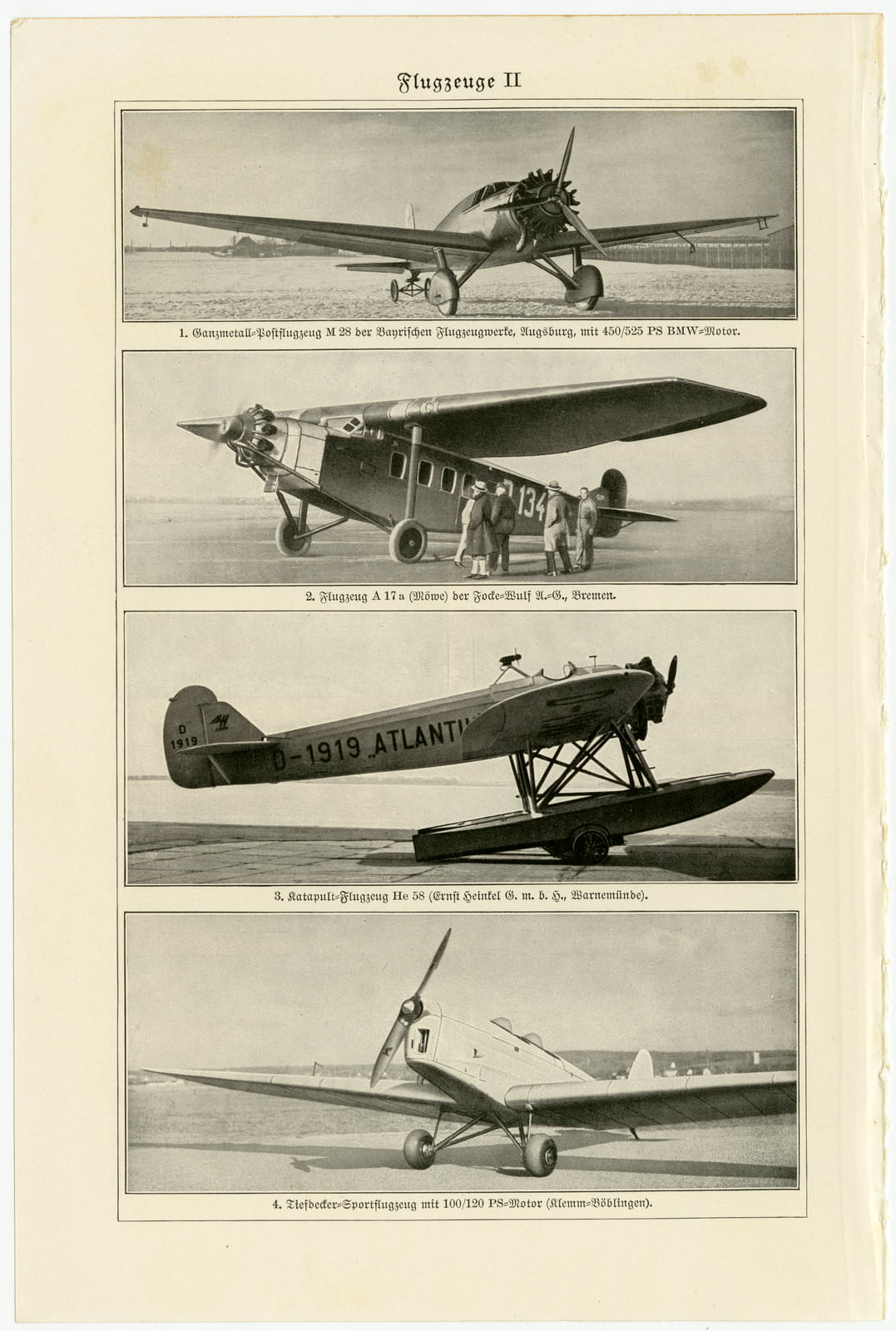Flugzeuge I - II ca 1933 historische Bildtafel Autotypie
