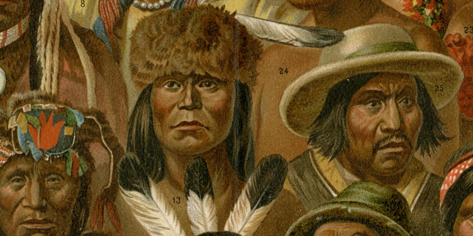 Amerikanische Völker ca 1893 historische Bildtafel Chromolithographie