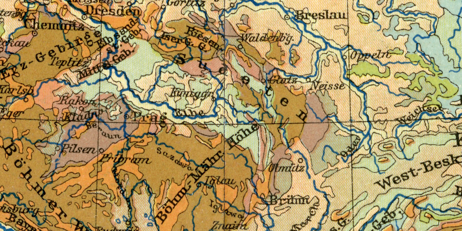 Geologische Karte von Mitteleuropa historische Landkarte Lithographie ca 1912