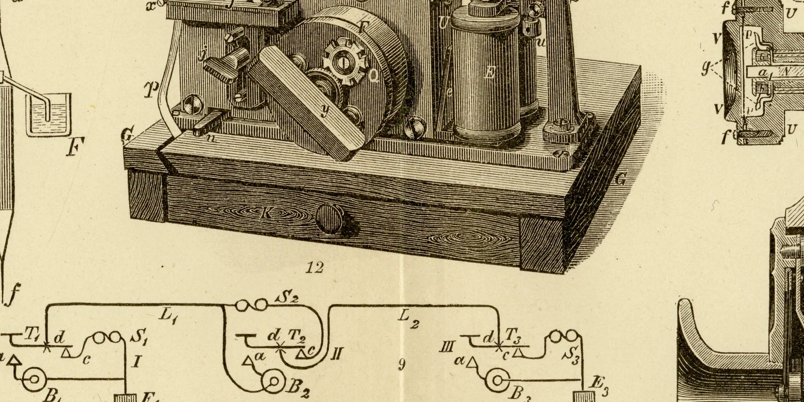 Telegraph und Telephon ca 1886 historische Grafik Holzstich
