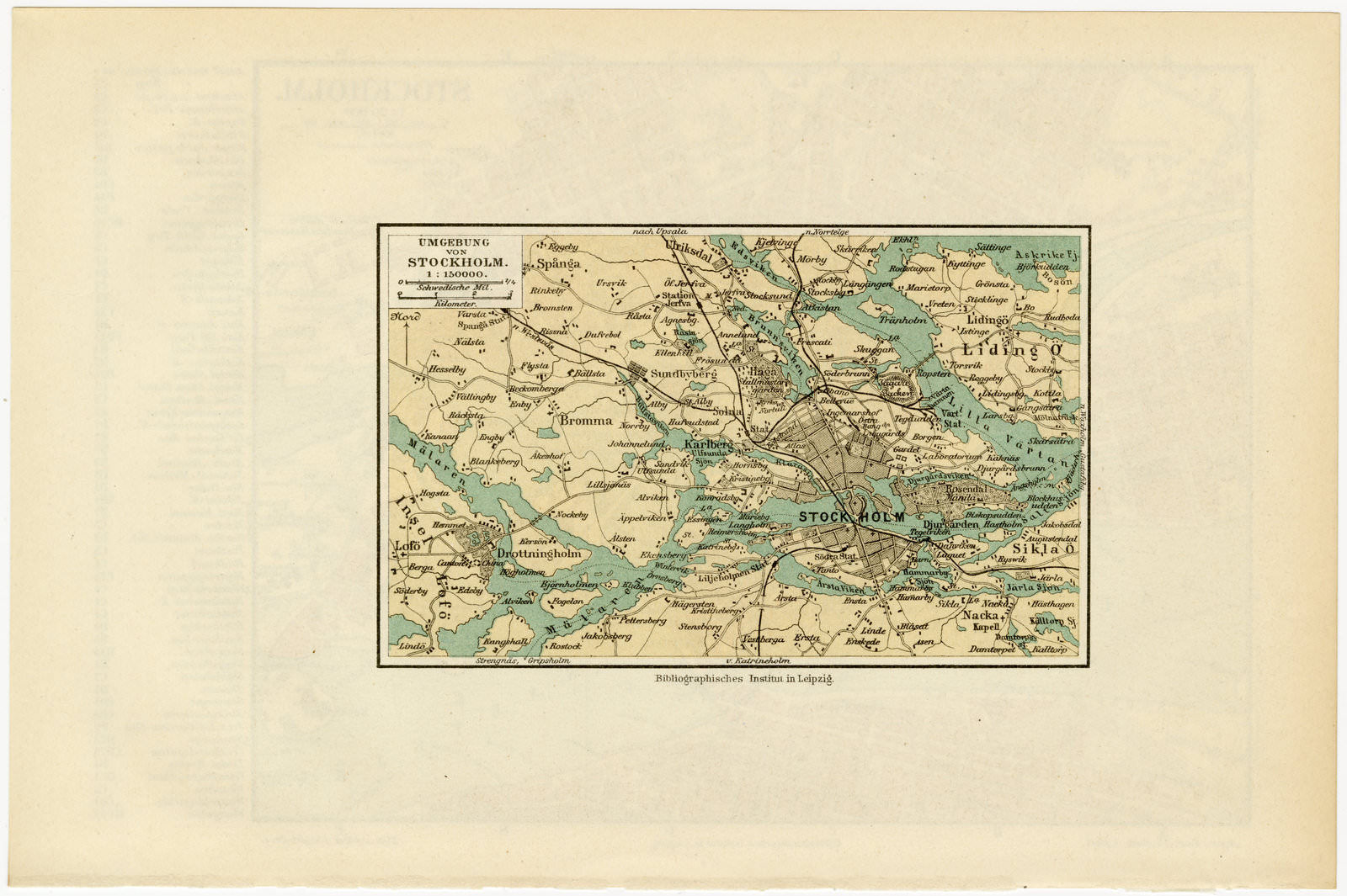 Stockholm ca 1897 historischer Stadtplan Lithographie