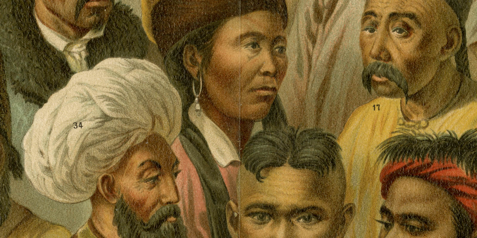 Asiatische Völker ca 1893 historische Bildtafel Chromolithographie