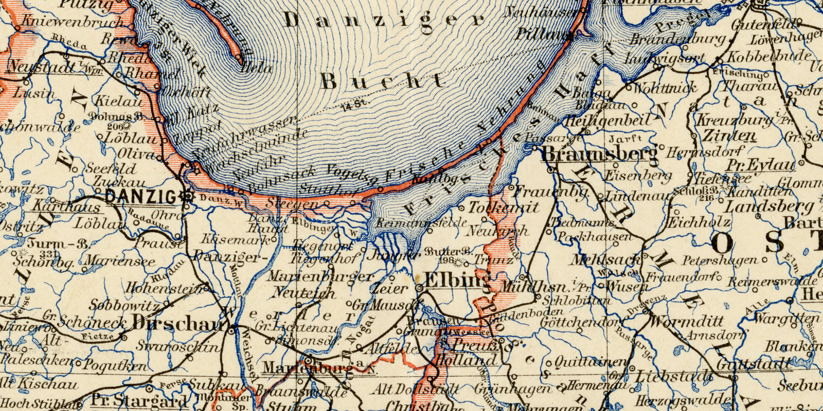 Ost und Westpreussen ca 1896 historische Karte Lithographie