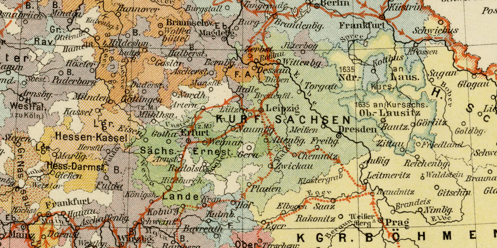 Deutschland zu Beginn des Dreißigjährigen Krieges ca 1925 historische Karte Lithographie