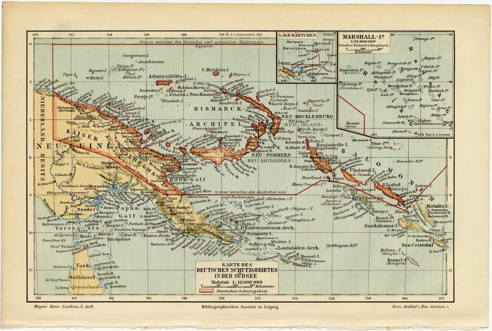 Deutsche Schutzgebiete in der Südsee - Neuseeland ca 1896 historische Karte Lithographie