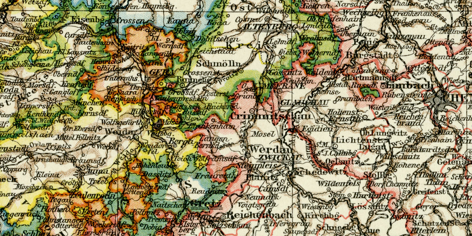 Königreich Sachsen Provinz Sachsen südlicher Teil und Thüringische Staaten historische Landkarte Lithographie ca 1908