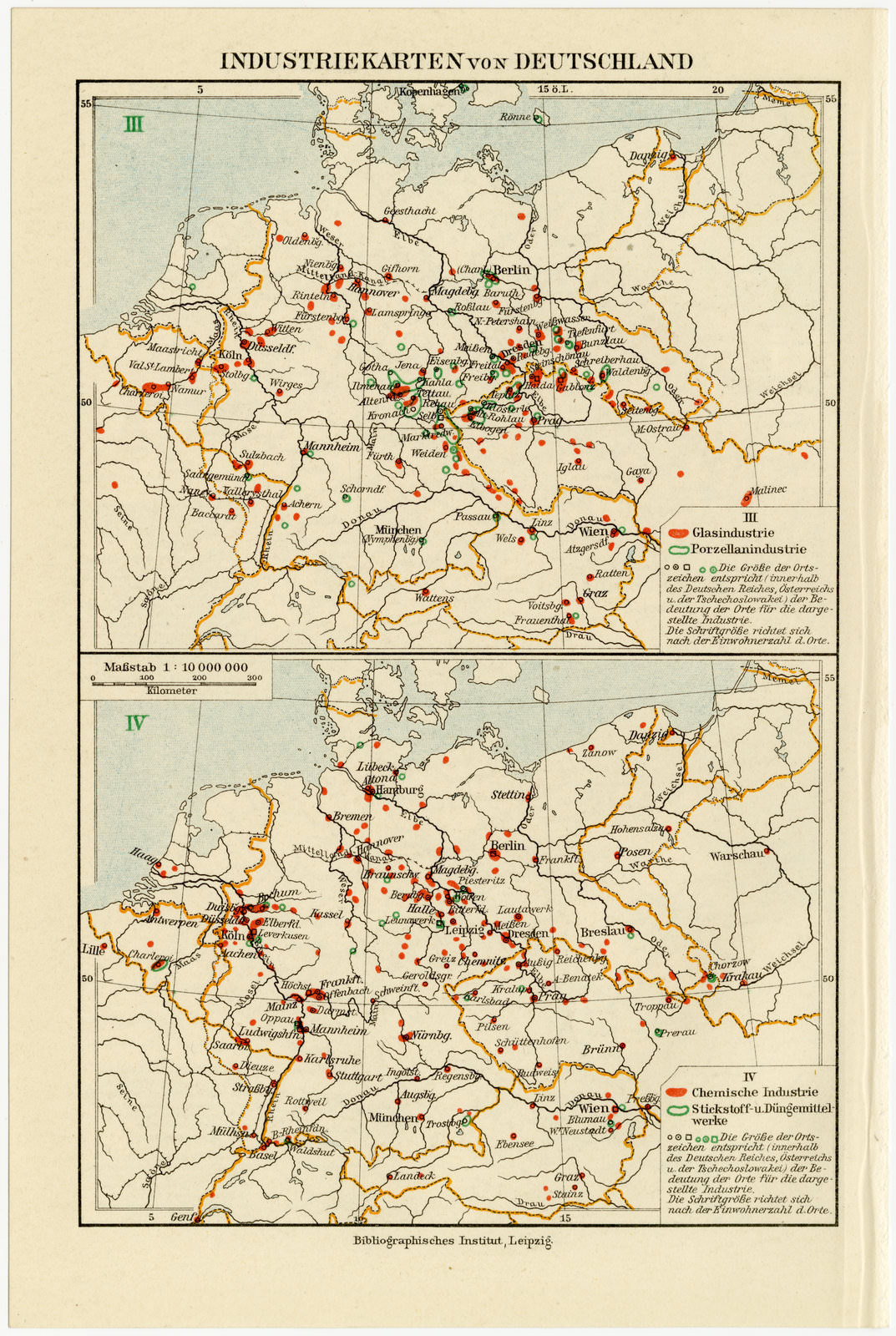 Deutschland Industriekarten I - IV ca 1927 historische Karte Lithographie