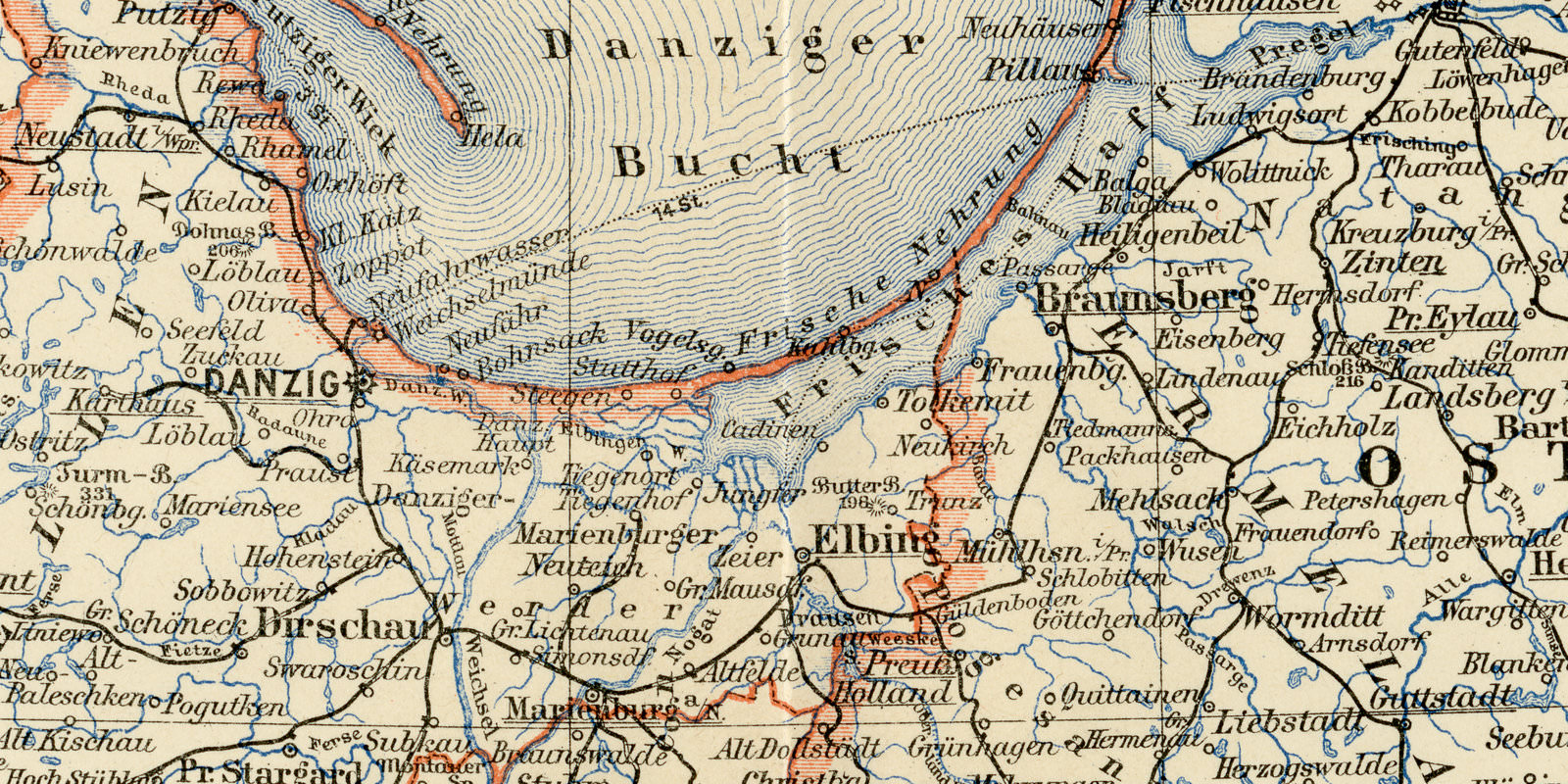 Ost und Westpreussen ca 1899 historische Karte Lithographie