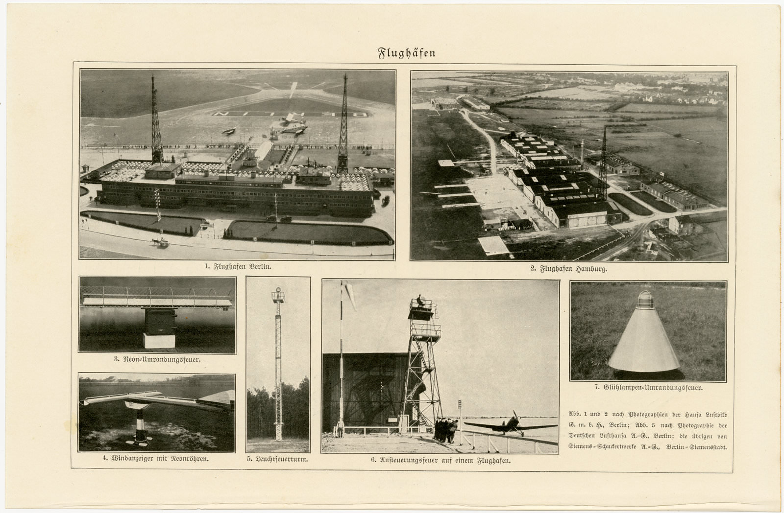 Fixsterne - Flughäfen ca 1933 historische Bildtafel Holzstich