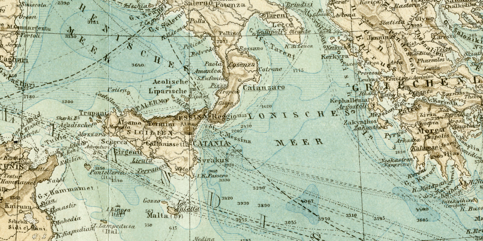 Mittelländisches Meer historische Landkarte Lithographie ca 1899