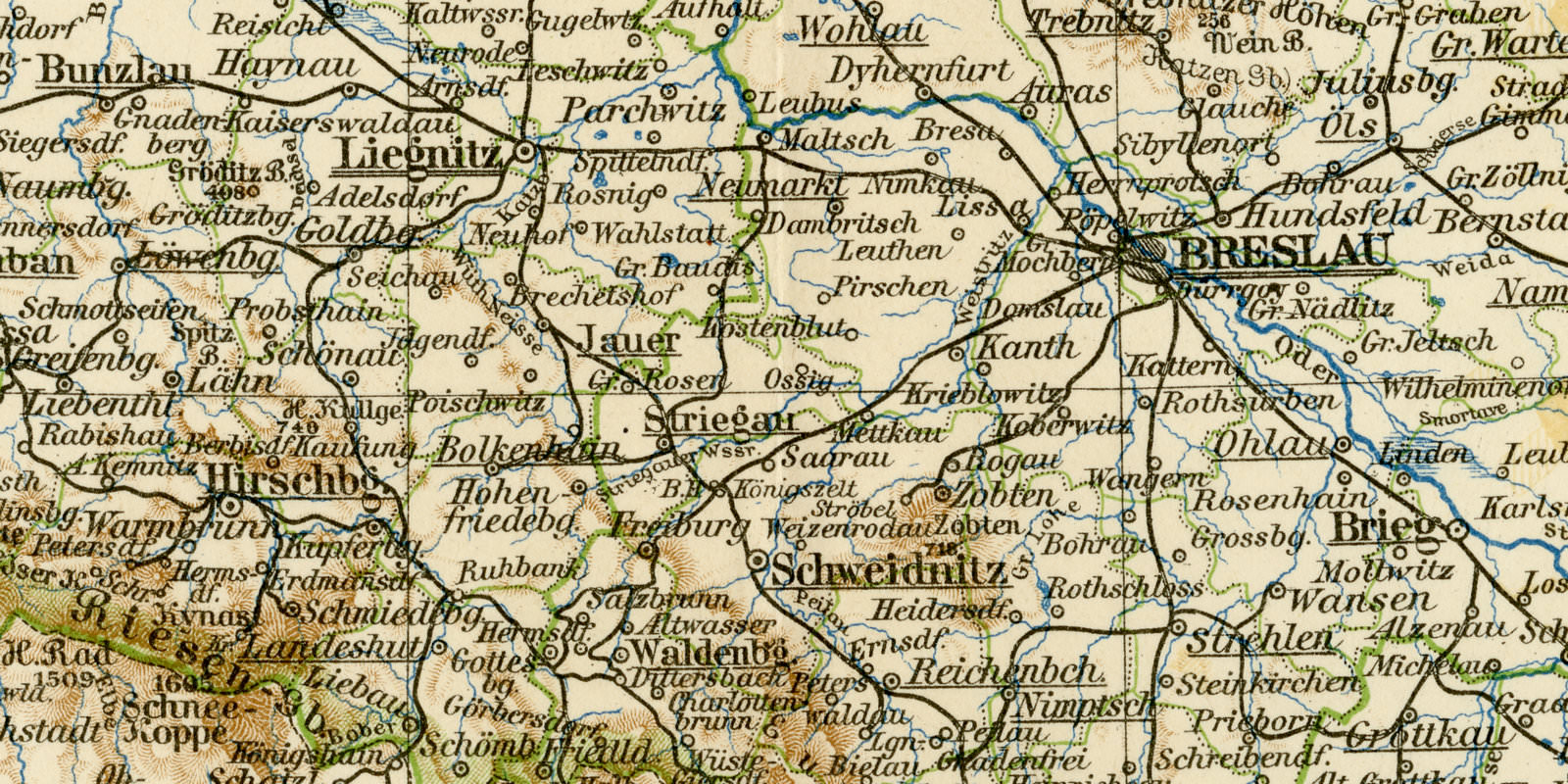 Schlesien Landkarte ca 1897 historische Karte Lithographie