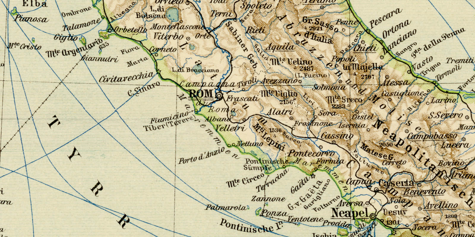 Italien ca 1893 historische Karte Lithographie