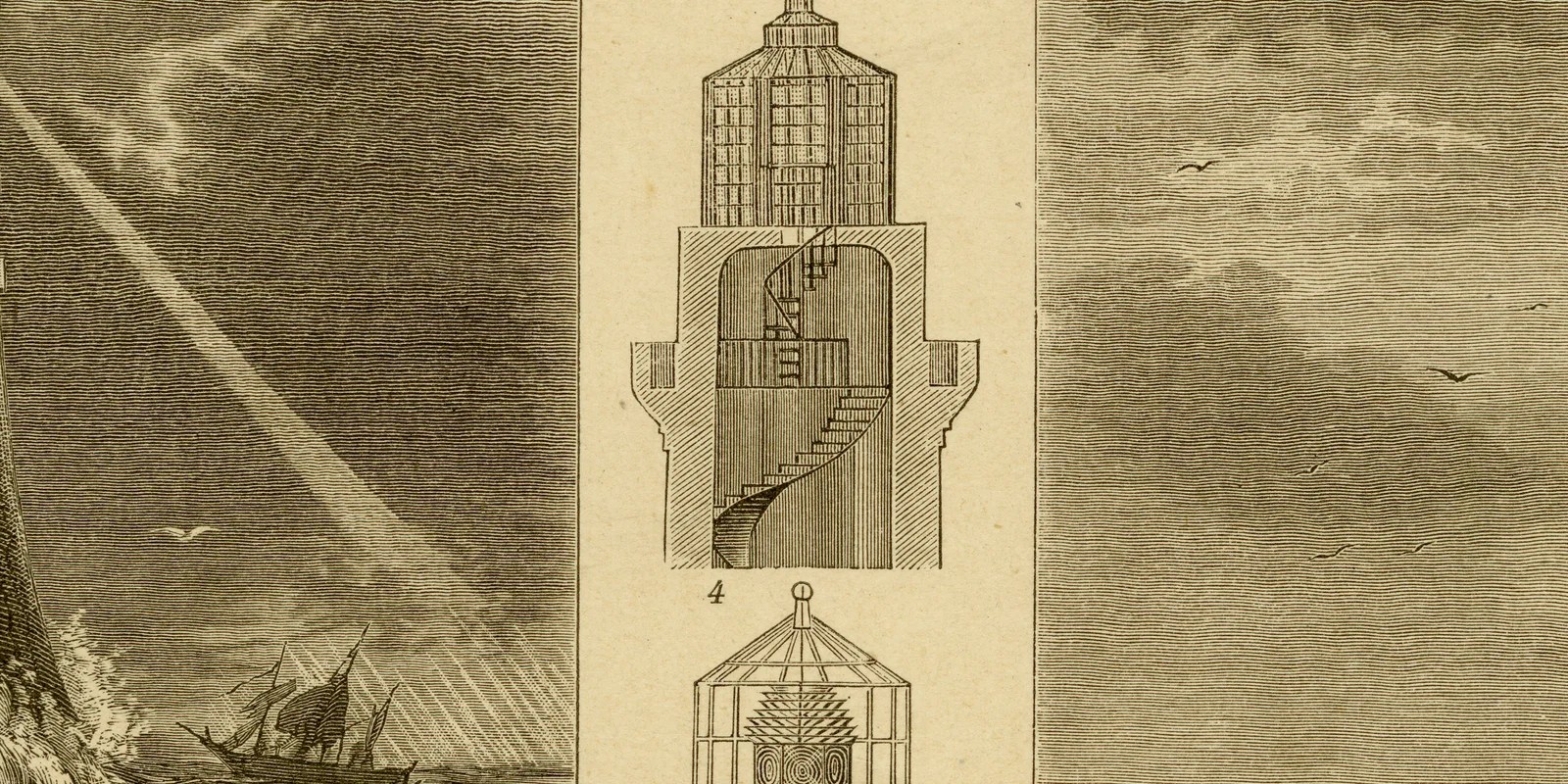 Leuchttürme ca 1885 historische Grafik Holzstich