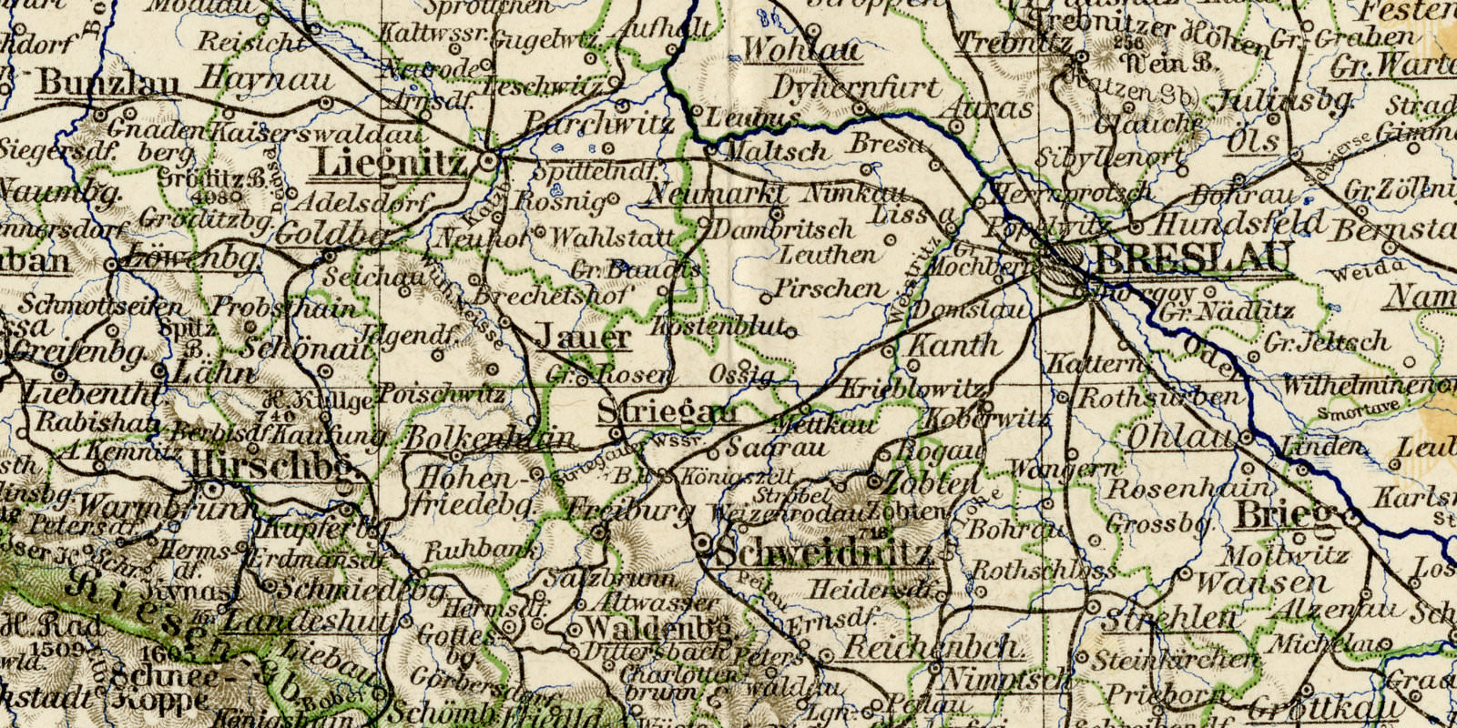 Schlesien Landkarte ca 1899 historische Karte Lithographie