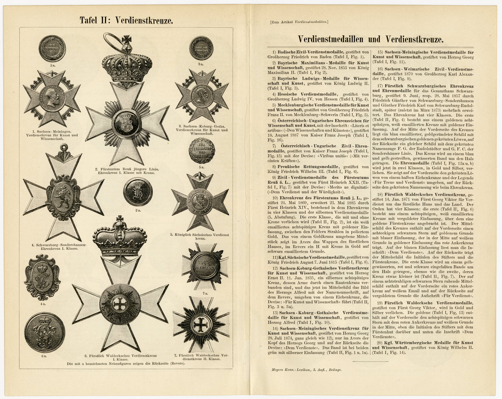 Verdienstmedaillen Verdienstkreuze ca 1897 historische Bildtafel Holzstich