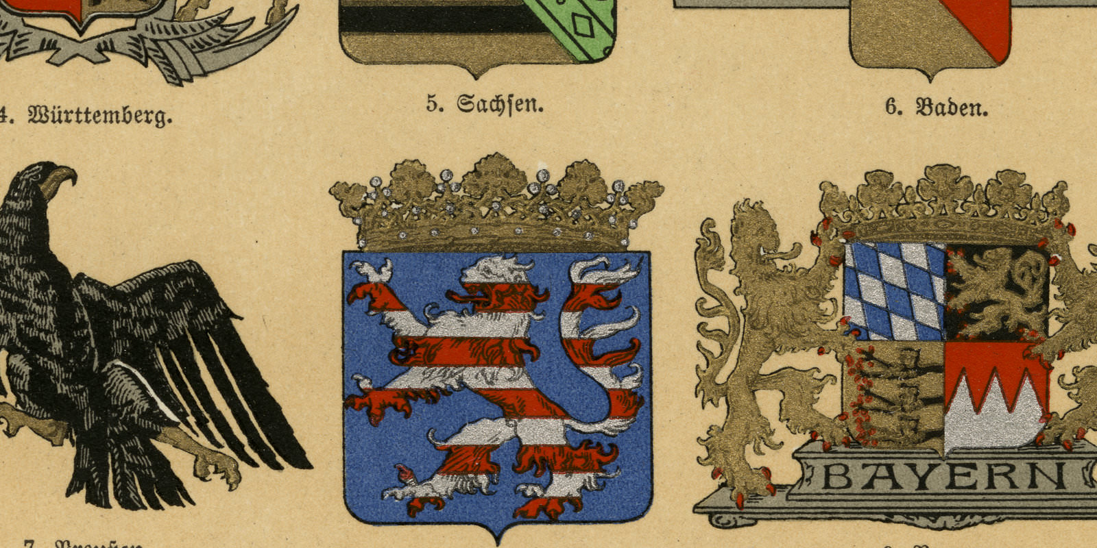 Deutsche Wappen ca 1925 historische Grafik Chromolithographie