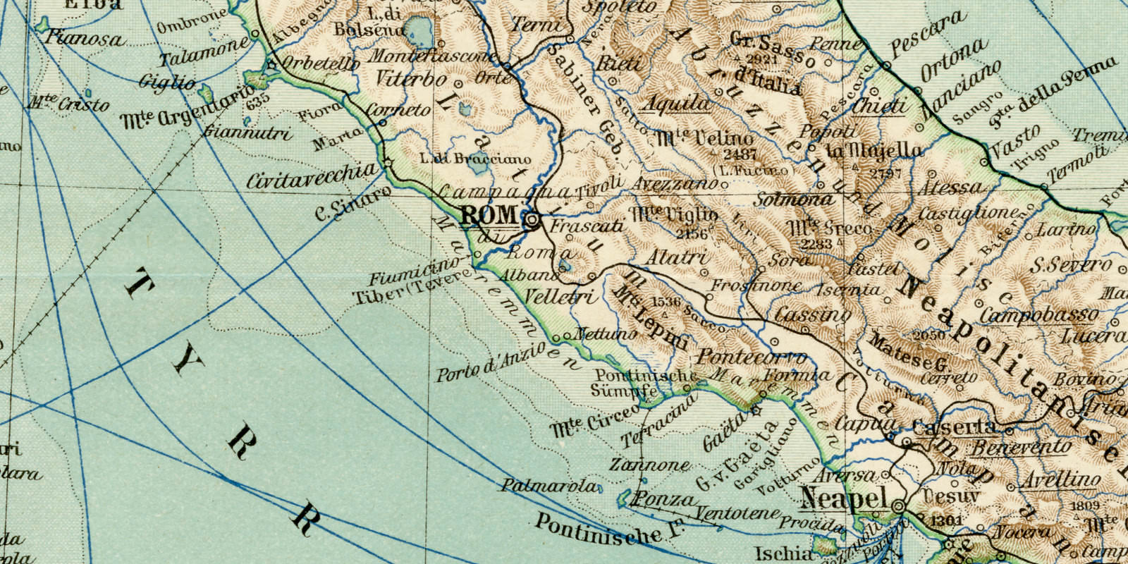 Italien ca 1897 historische Karte Lithographie