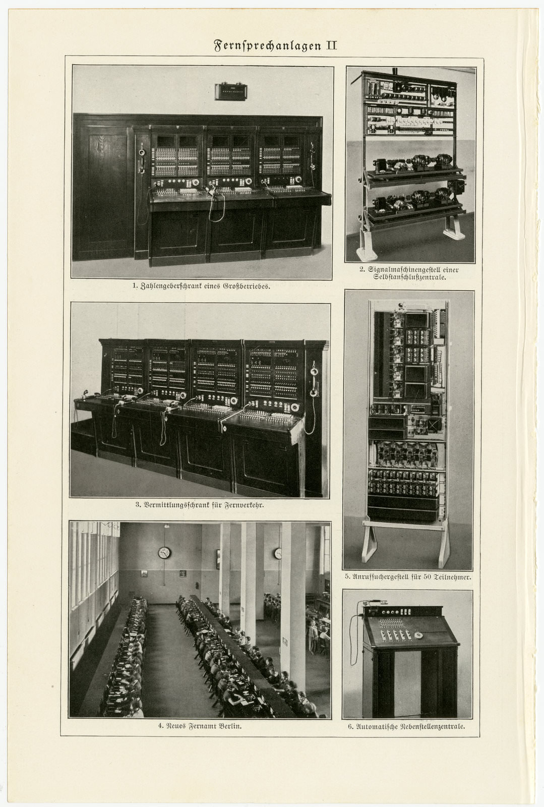 Fernsprechanlagen I - II ca 1933 historische Bildtafel Autotypie