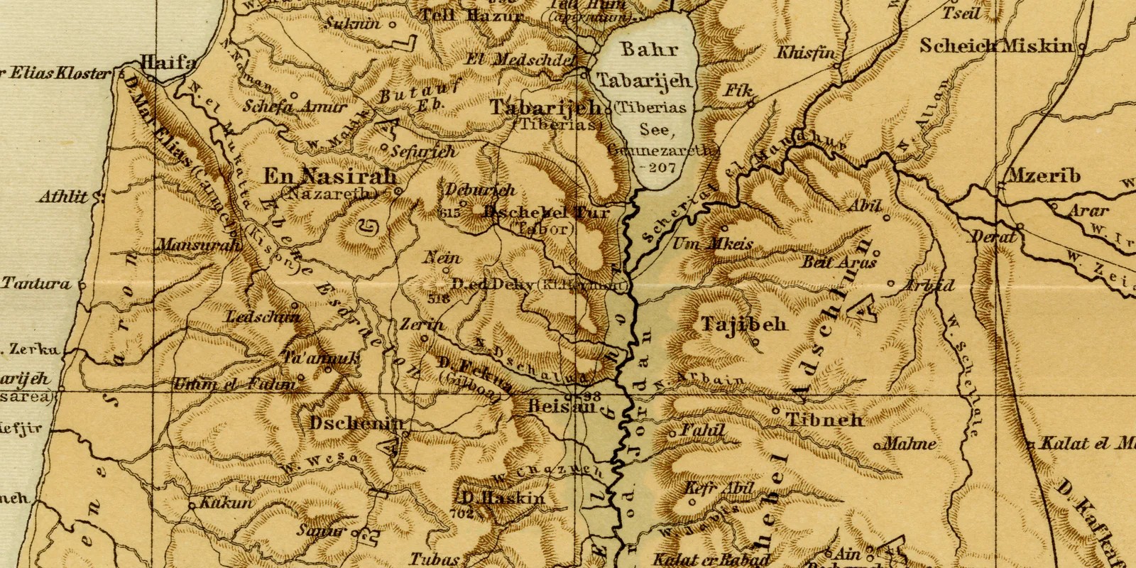 Palästina ca 1885 historische Karte Lithographie
