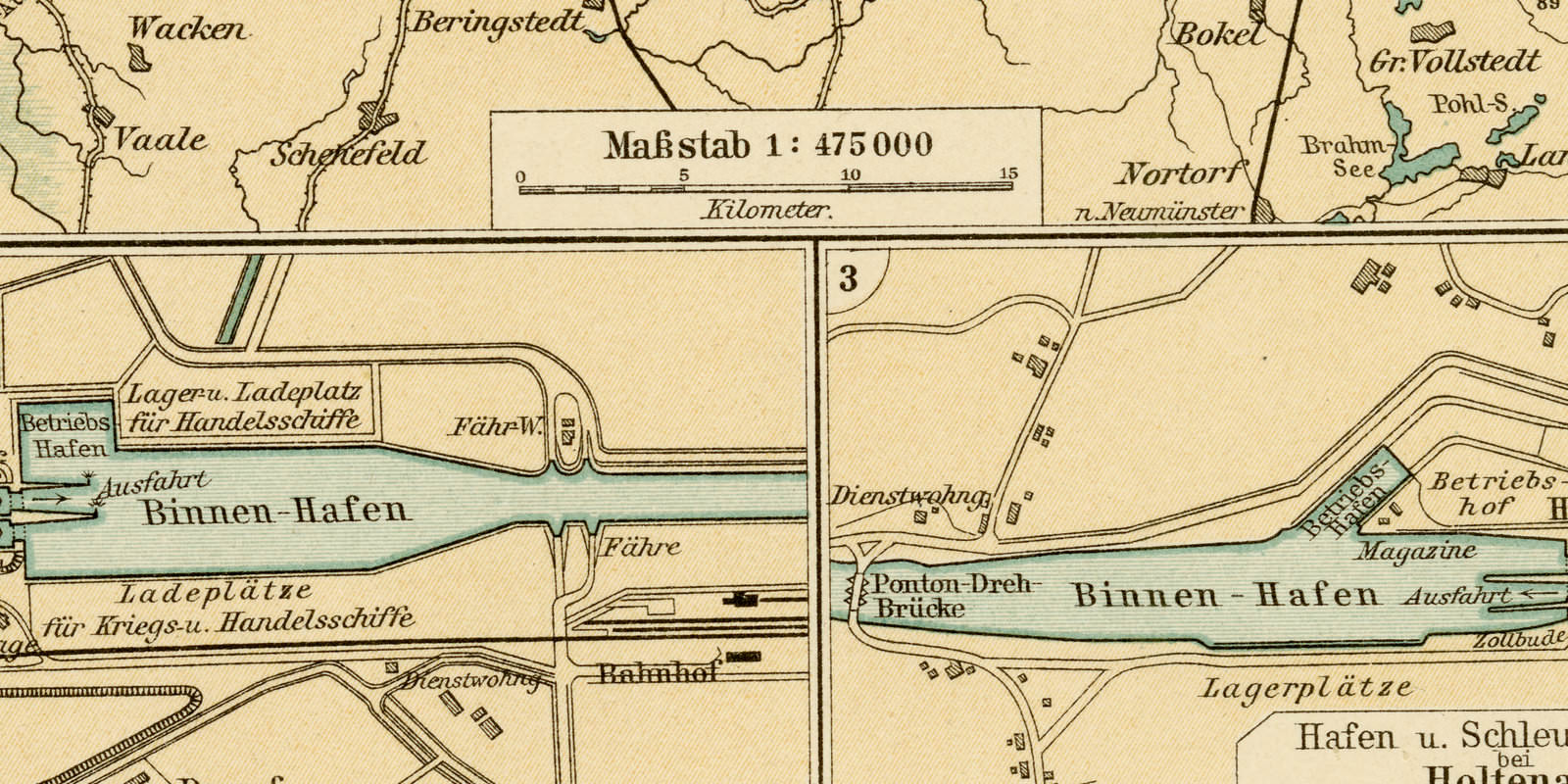 Kaiser-Wilhelm Nordostsee Kanal ca 1896 historische Karte Lithographie