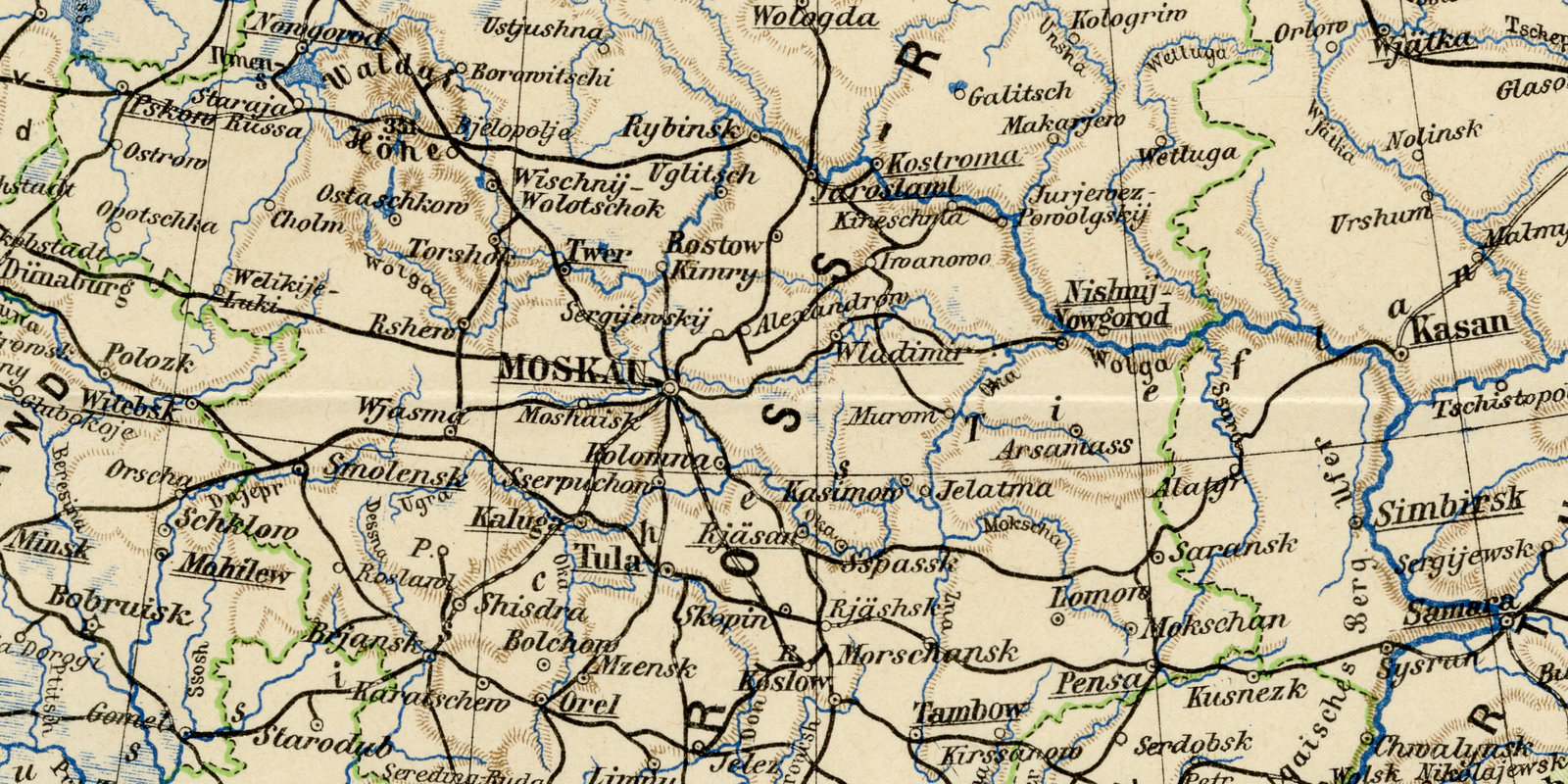 Europäisches Russland ca 1899 historische Karte Lithographie