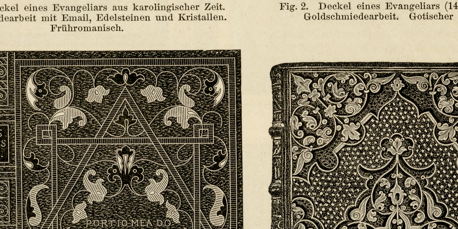 Bucheinbände I - II ca 1893 historische Bildtafel Holzstich