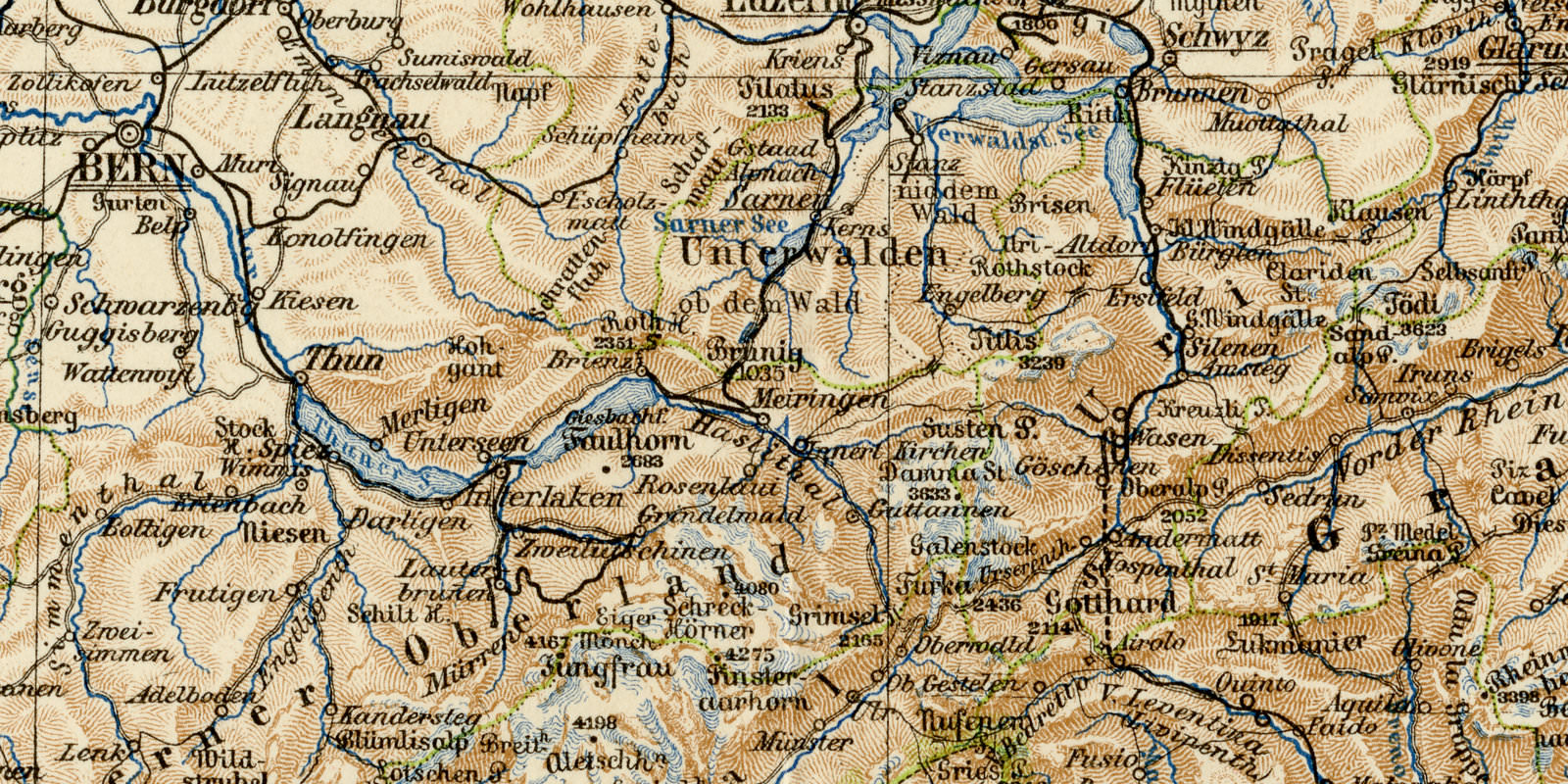 Schweiz ca 1897 historische Karte Lithographie