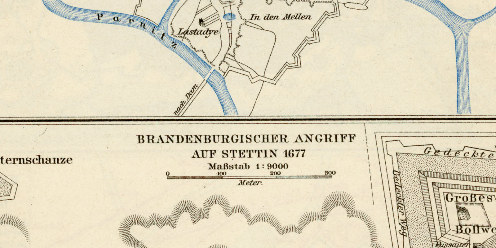 Festungskrieg I - II ca 1894 historische Karte Lithographie