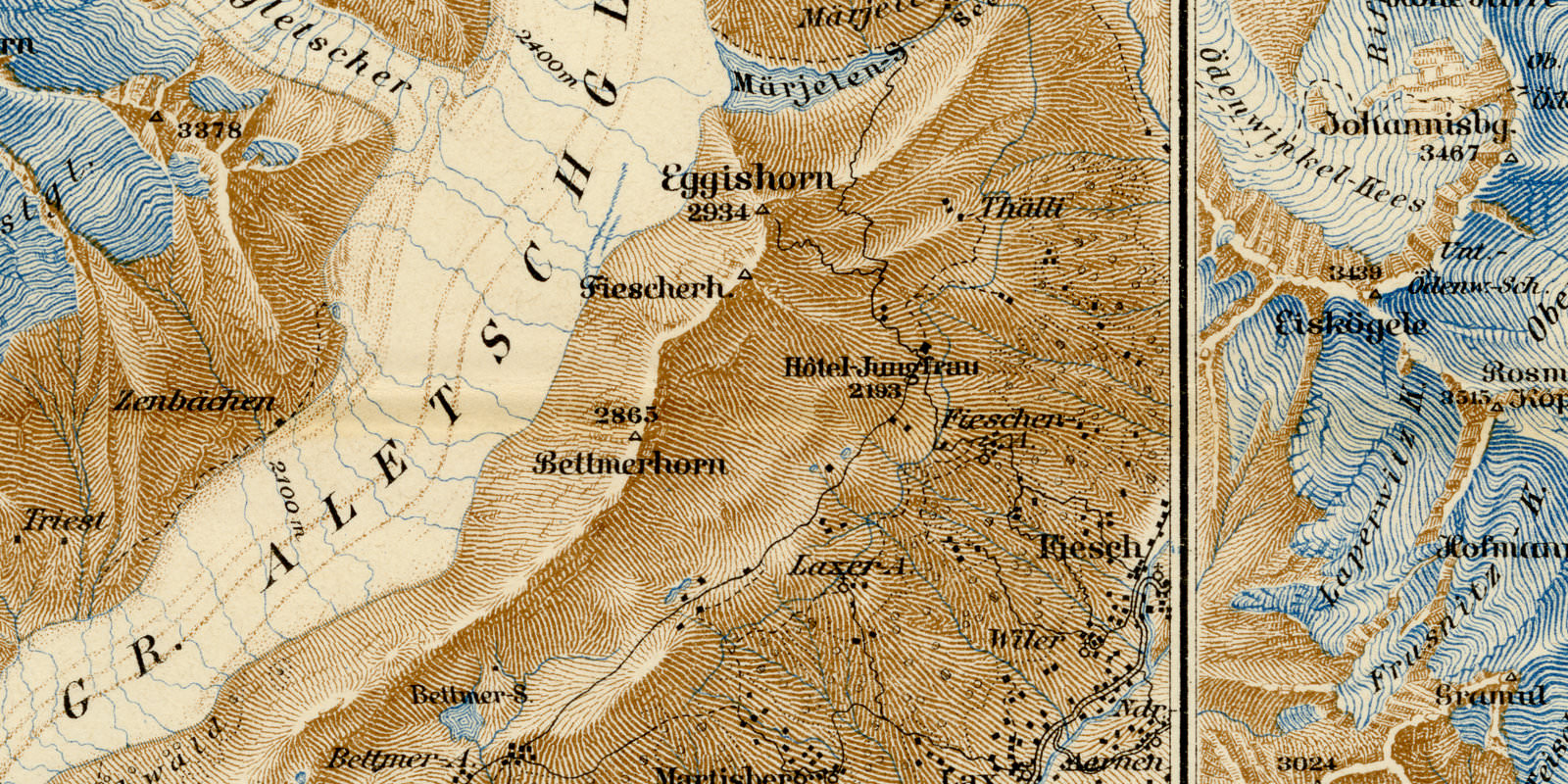 Gletscher I ca 1894 historische Bildtafel Lithographie