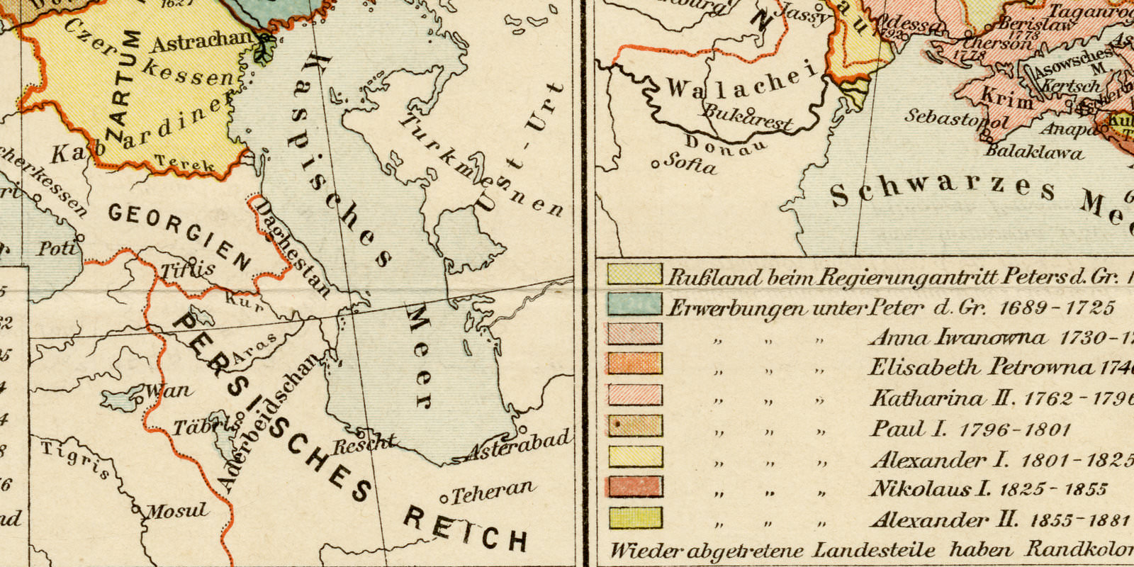 Karten zur Geschichte des Russischen Reiches ca 1898 historische Karte Lithographie